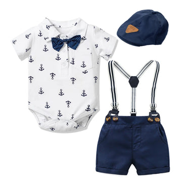 MQTIME  -  Boy Clothing Outfits Anchor Print Suit Baby Party Short Bow Hat Suit Birthday Dress Infant Boy Kid 3 6 9 12 18 24 Months